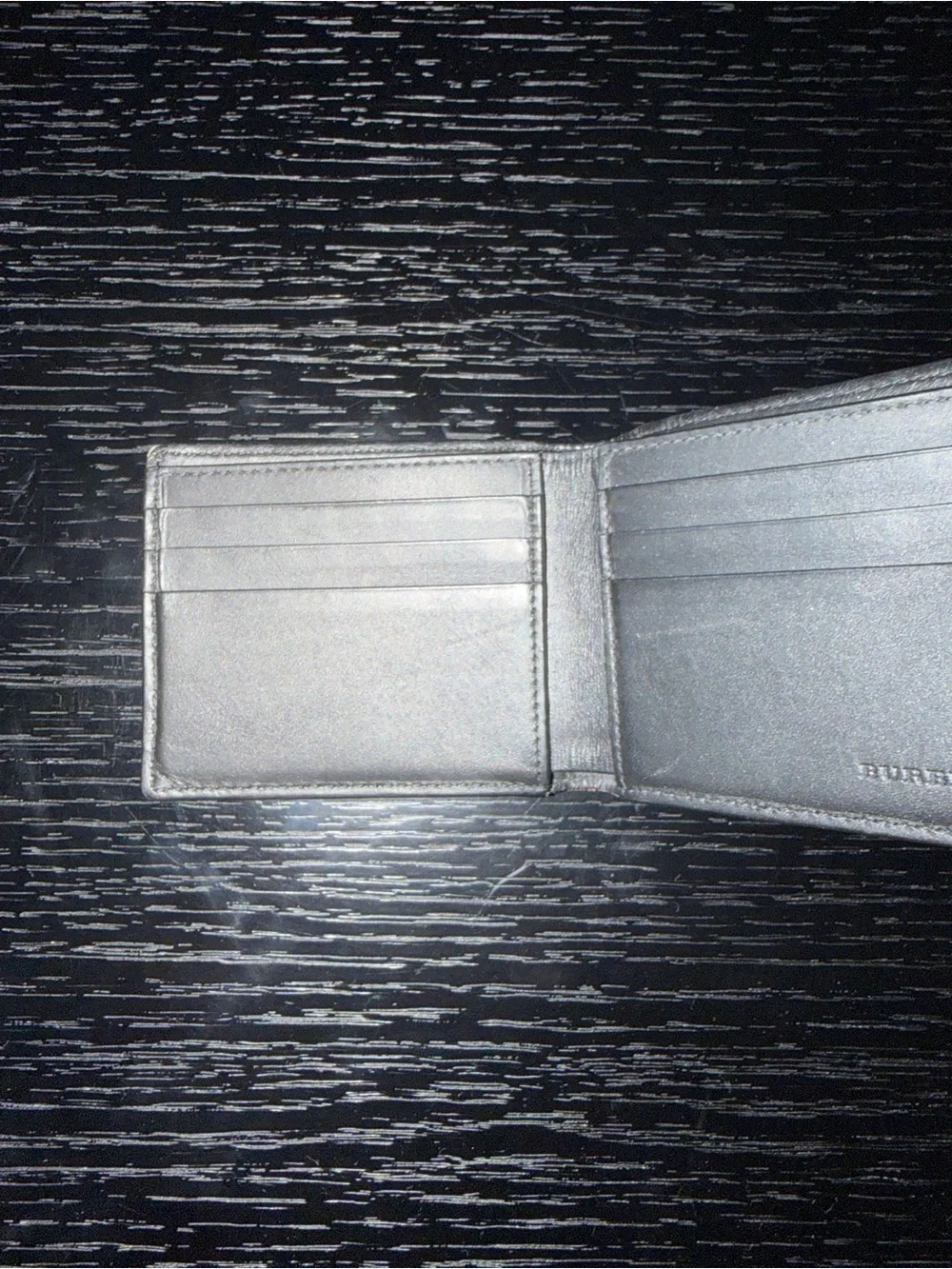 Burberry Black Leather Bifold Wallet with Beige Check Accent